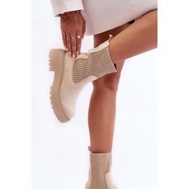 PS1 Bottines En Daim Avec Chaussette Sur Plateforme Et Talon Plat, Beige Rewam 4