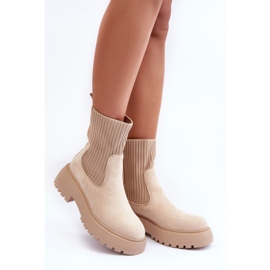 PS1 Bottines En Daim Avec Chaussette Sur Plateforme Et Talon Plat, Beige Rewam 2