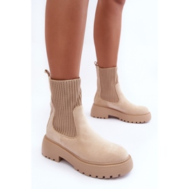 PS1 Bottines En Daim Avec Chaussette Sur Plateforme Et Talon Plat, Beige Rewam 6
