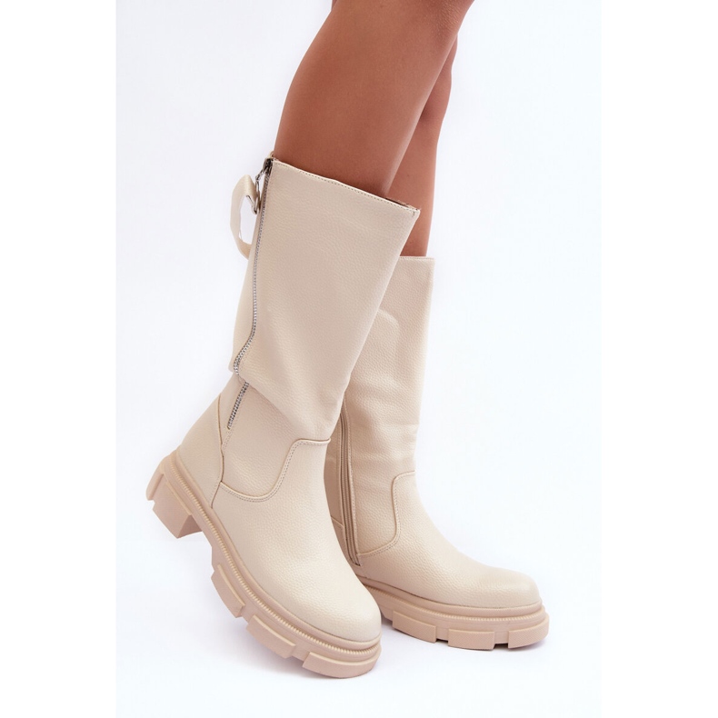 Bottines Mi-Mollet Beige Clair Lizames 2