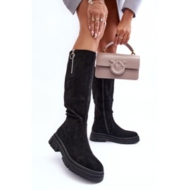Vinceza Bottines en daim à talon plat et plateforme, Noir Nesina le noir 4