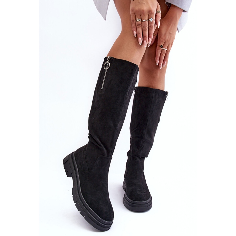 Vinceza Bottines en daim à talon plat et plateforme, Noir Nesina le noir 2