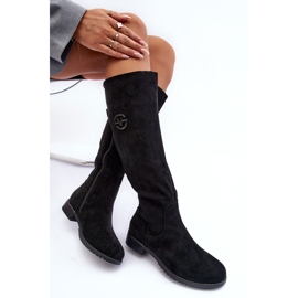 Vinceza Bottes plates en daim pour femmes, noir Albuna 1