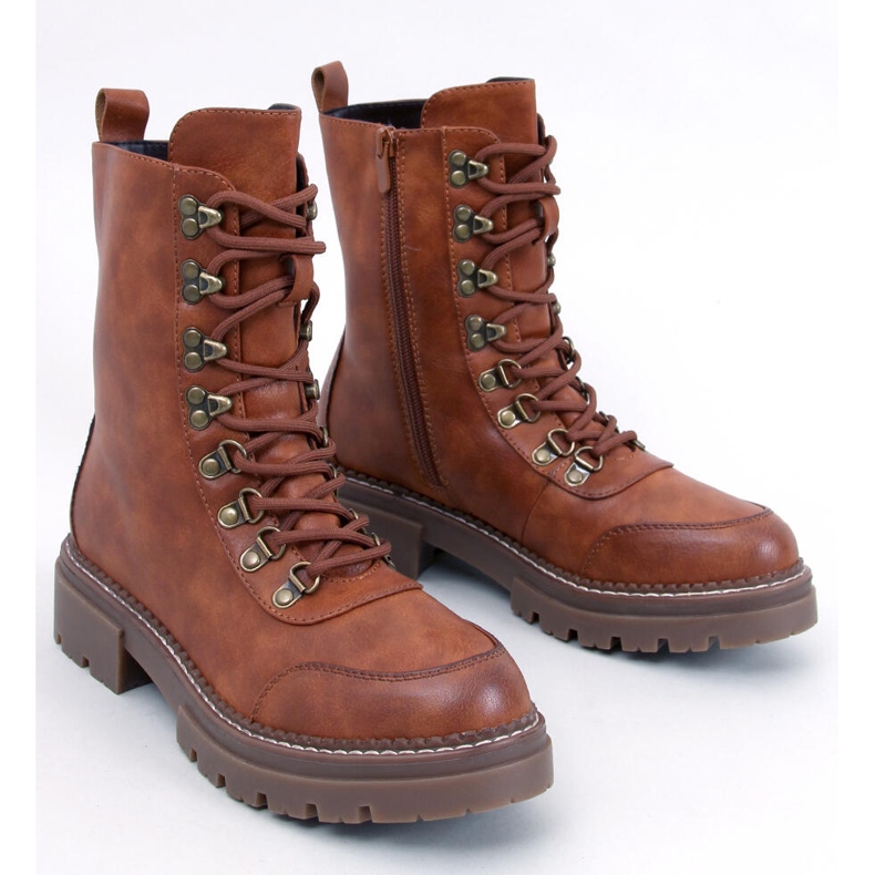 Bottines à lacets Makare Camel brun 1