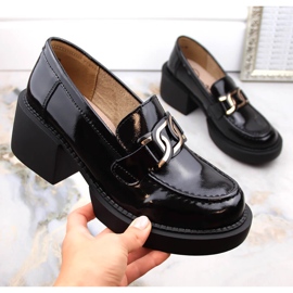 Mocassins femme en cuir verni noir à talons hauts Filippo DP4920 le noir 1