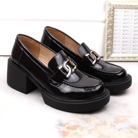 Mocassins femme en cuir verni noir à talons hauts Filippo DP4920 le noir 2