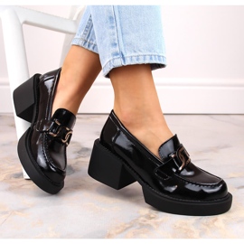 Mocassins femme en cuir verni noir à talons hauts Filippo DP4920 le noir 3