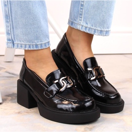 Mocassins femme en cuir verni noir à talons hauts Filippo DP4920 le noir 4