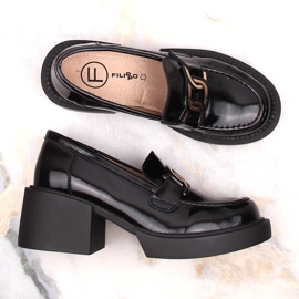 Mocassins femme en cuir verni noir à talons hauts Filippo DP4920 le noir 6