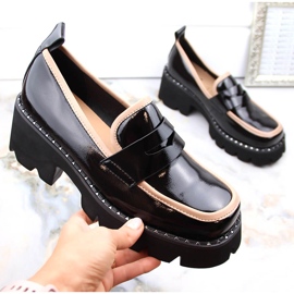 S.Barski Mocassins en cuir verni à talon haut et plateforme, noir D&amp;A MR870-32 le noir 1