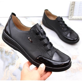 Chaussures confortables en cuir pour femmes, noires Helios 1