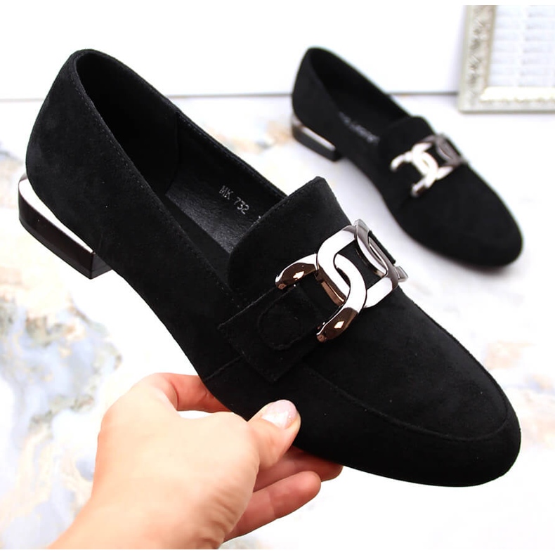 Chaussures femme en daim avec chaîne, noir Sergio Leone MK732 le noir 1