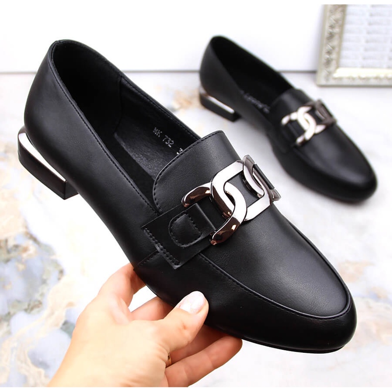 Chaussures femme à talon plat avec chaîne, noir Sergio Leone MK732 1
