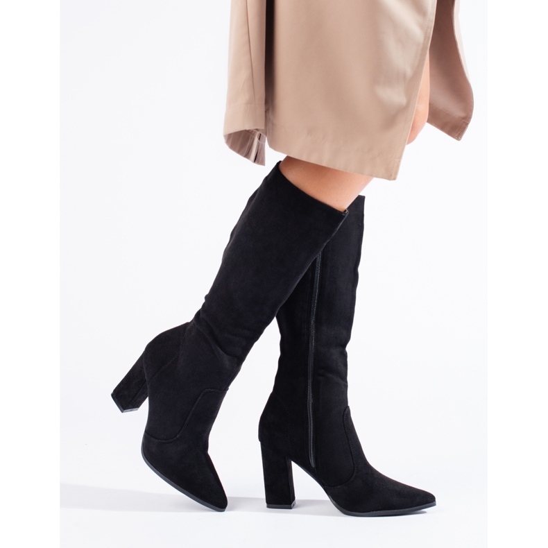 Bottes pointues pour femmes Shelovet en daim écologique noir le noir 2
