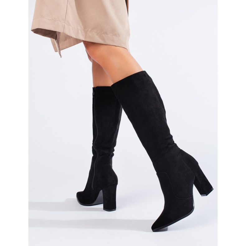 Bottes pointues pour femmes Shelovet en daim écologique noir le noir 1