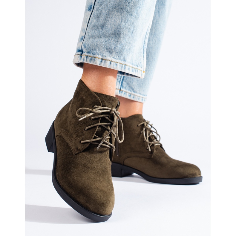 Bottines à lacets en daim vert Shelovet 1