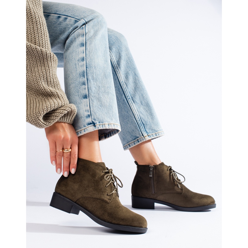 Bottines à lacets en daim vert Shelovet 2