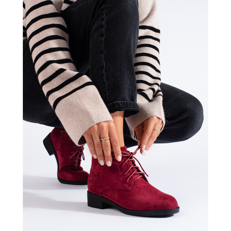 Bottines à lacets en daim bordeaux Shelovet rouge 1