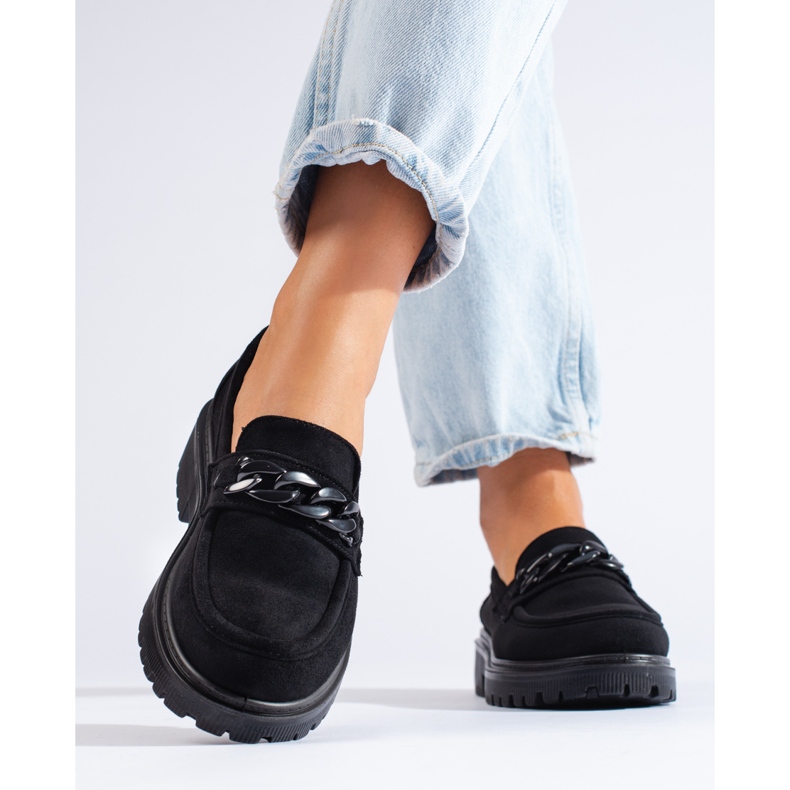 Mocassins pour femmes en daim noir de Shelovet le noir 1