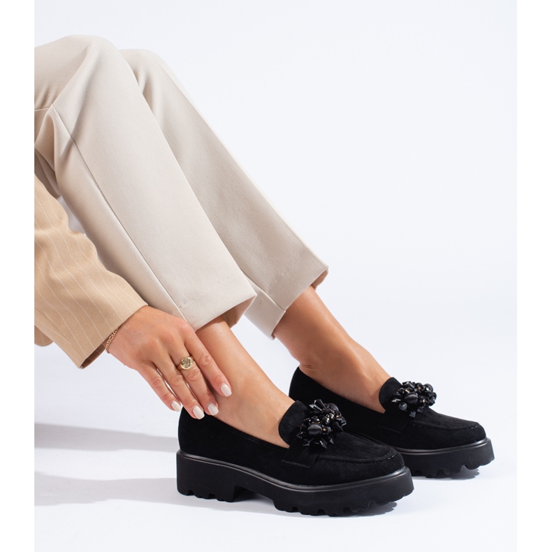 Mocassins femme Shelovet en daim noir 1