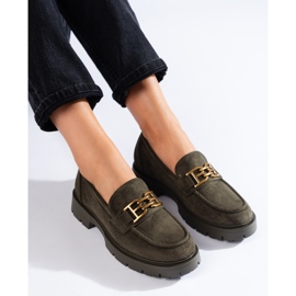 Mocassins femme Shelovet en daim vert foncé le noir 1