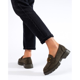 Mocassins femme Shelovet en daim vert foncé le noir 3