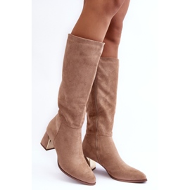 Bottes à talons hauts en daim beiges Inatris 1