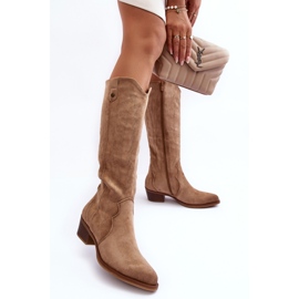 Bottes cowboy en daim Lunah beiges à talons bas 4