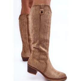 Bottes cowboy en daim Lunah beiges à talons bas 6