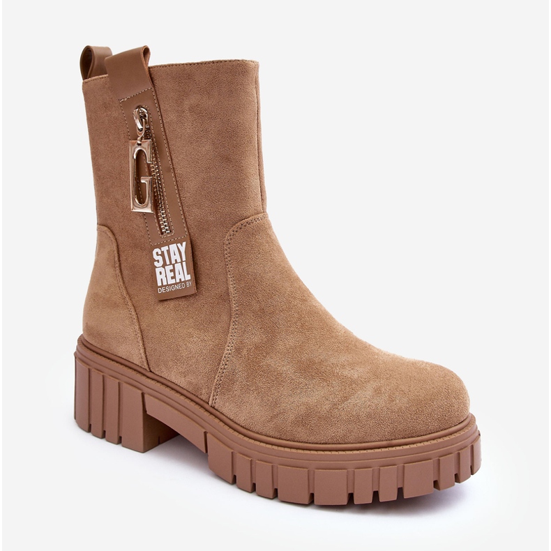 Bottines Plates Femme Massive Daim Beige Lunai 2