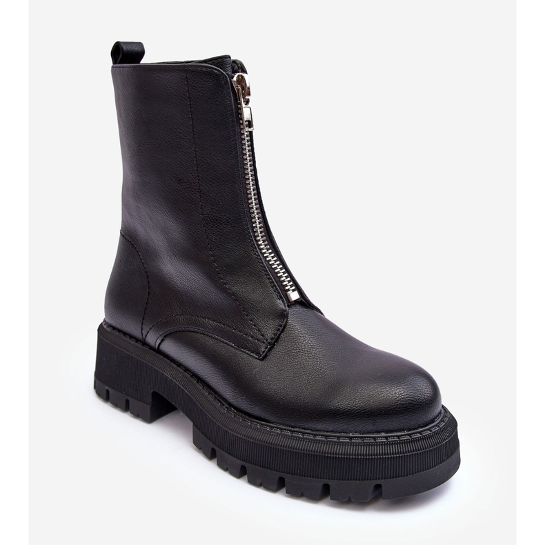 PS1 Bottines Plates En Cuir Avec Fermeture Éclair Noir Vimal 1