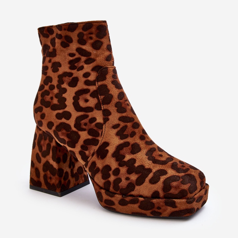 PS1 Bottines En Daim À Talons Gros, Motif Animal, Abnous Marron brun 1