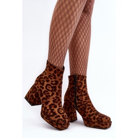 PS1 Bottines En Daim À Talons Gros, Motif Animal, Abnous Marron brun 3
