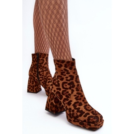 PS1 Bottines En Daim À Talons Gros, Motif Animal, Abnous Marron brun 6