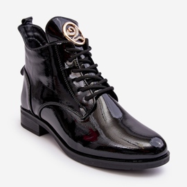 PH2 Chaussures femme en cuir verni avec décoration, Noir Attiame 1