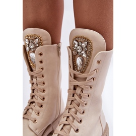 PS1 Bottines de travail en cuir beiges Marx avec décoration de bijoux 2 PS1 Bottines de travail en cuir beiges Marx avec décoration de bijoux 2