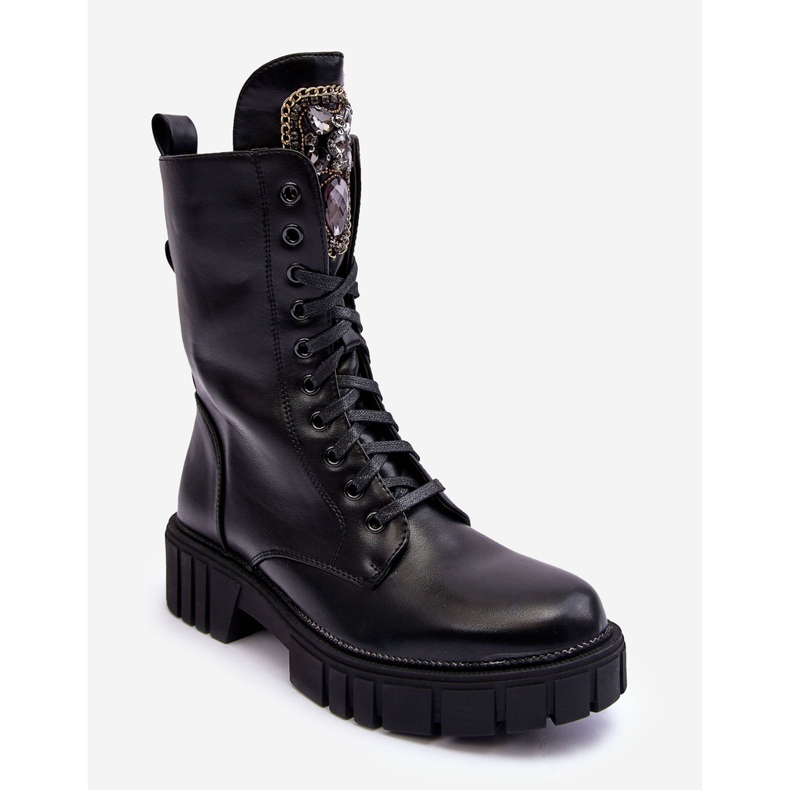 PS1 Bottines de travail en cuir Marx noires avec décoration de bijoux 1