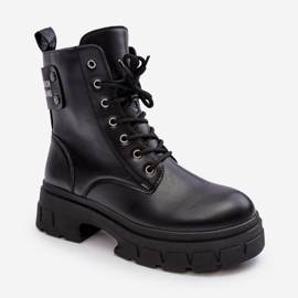 PS1 Bottines à lacets pour femmes sur talon plat, noir Brenhile le noir 3
