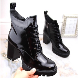 Bottines isolées en cuir verni pour femme, noires, S.Barski 1