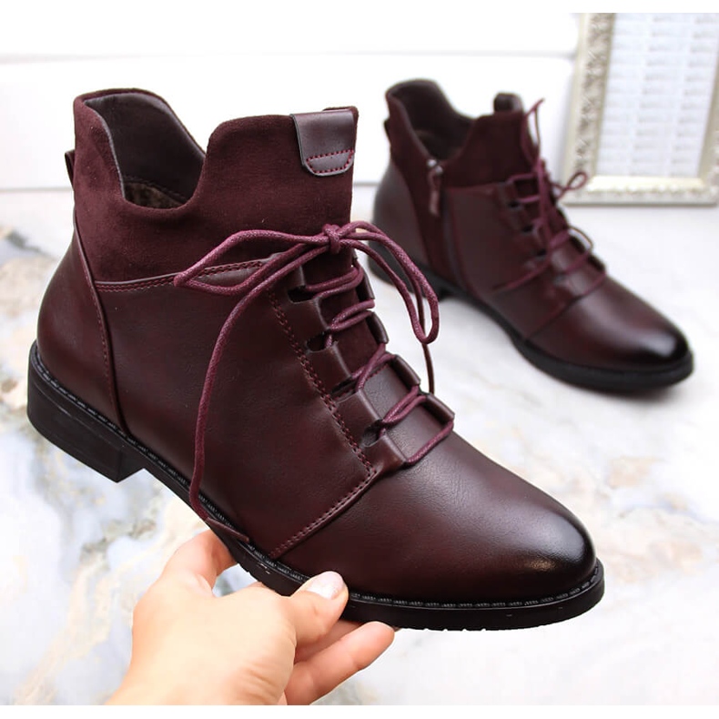 M. DASZYŃSKI Bottes à talons plats pour femmes, isolées, bordeaux M.Daszyński MR2251-6 rouge 1