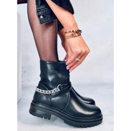 Cindy Bottines noires avec chaîne le noir 2