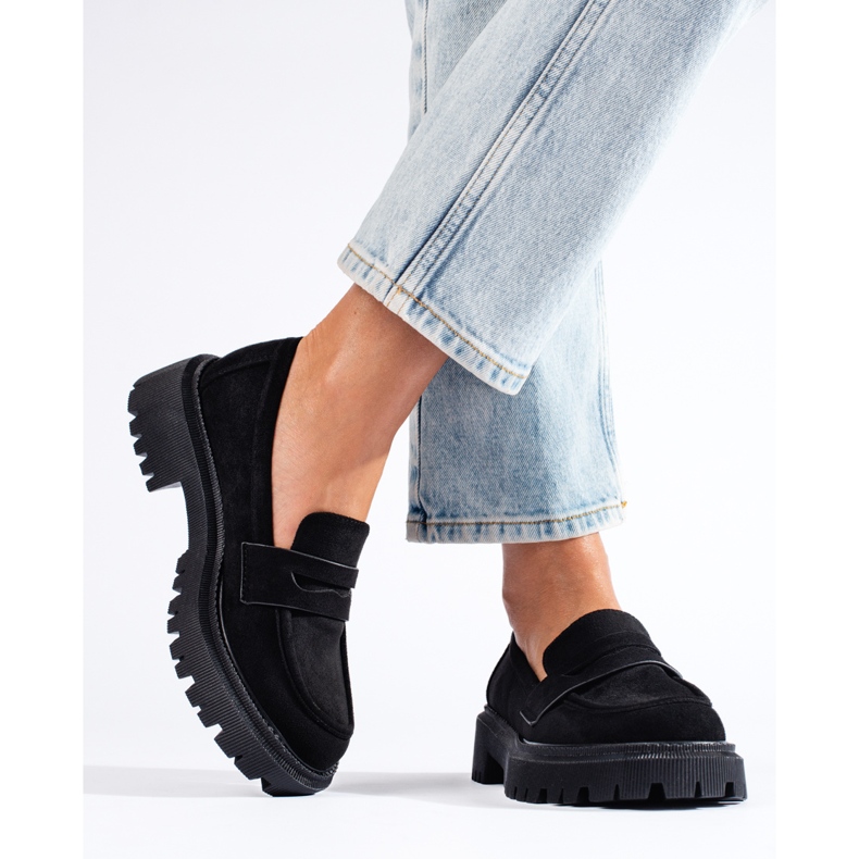 Mocassins femme Shelovet en daim noir le noir 1