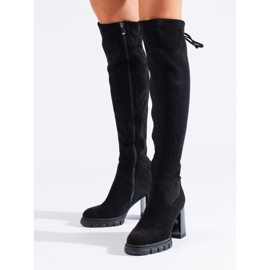 Bottes à talons hauts en daim noir Shelovet le noir 3