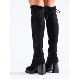 Bottes à talons hauts en daim noir Shelovet le noir 1