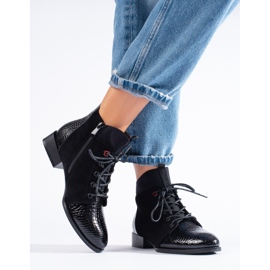 Bottines à lacets en daim noir Shelovet le noir 1