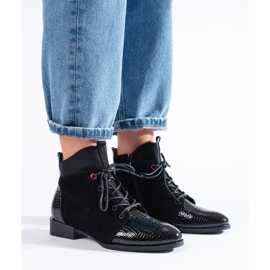 Bottines à lacets en daim noir Shelovet le noir 2