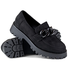 Mocassins femme en daim noir avec chaîne le noir 6