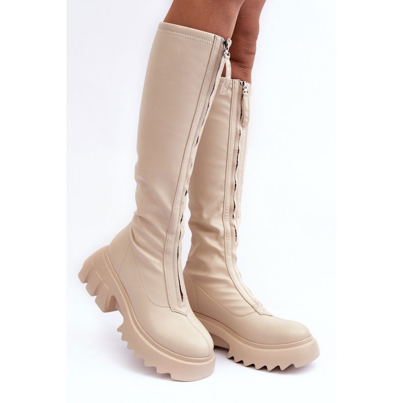 PS1 Bottines en cuir Ringo beige sur plateforme massive avec fermeture éclair 1
