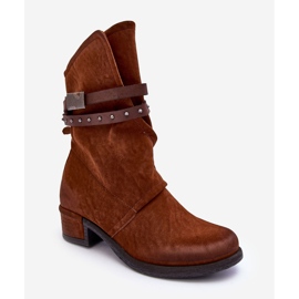 PS1 Bottines Femme Talon Bas Avec Bretelles Camel Thelereia brun 1