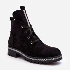 PS1 Bottines pour femmes en daim avec décoration Plesca noire 2